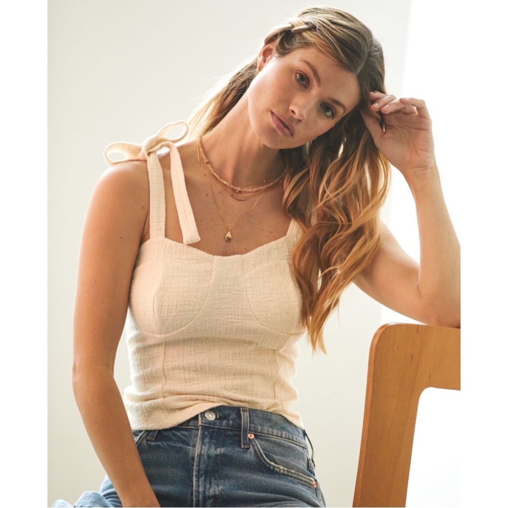 MAEVE | Anthropologie Structured Tie Shoulder Knit Tank Top in Cream, Size M